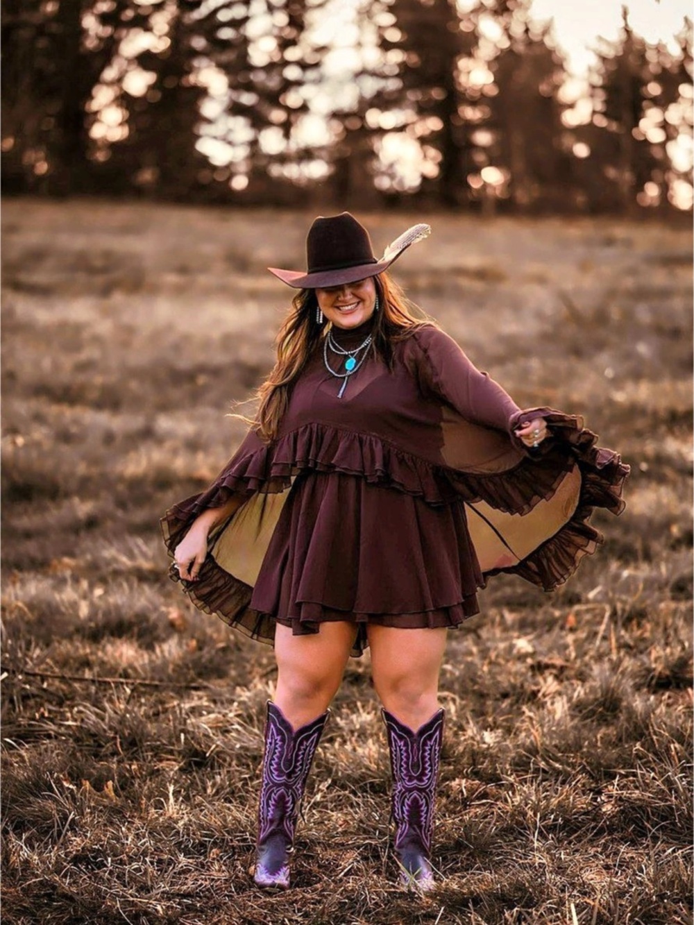 Brown Long Sleeve Mini Dress Like New